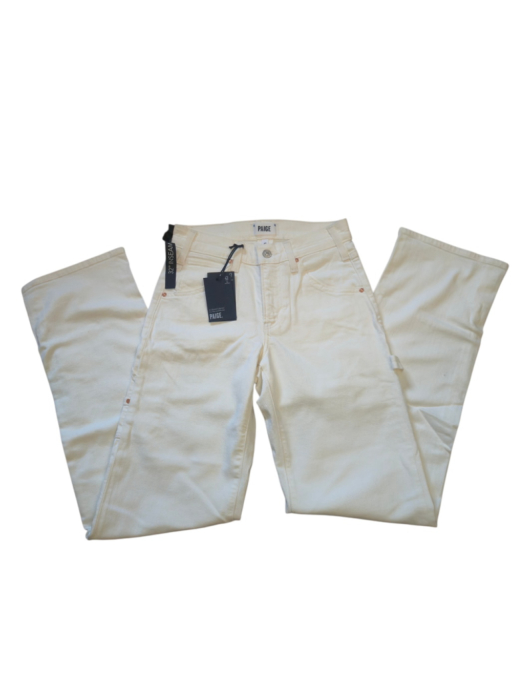 PAIGE Rion Carpenter Pant Tonal Ecru Off-White Jeans NWT 32" Inseam size 23